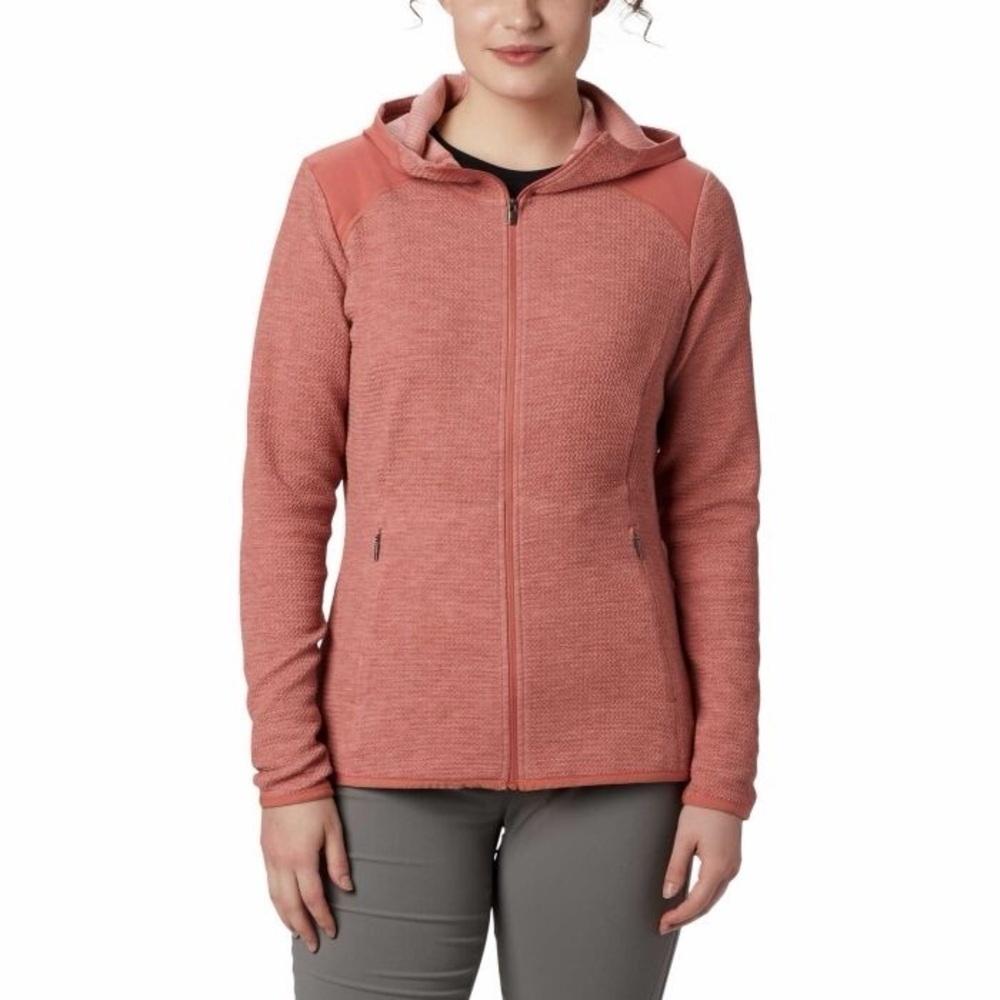 Columbia Women’s Textured Knit Orange Pink Lightweight Zip-Up Hooded Jacket L